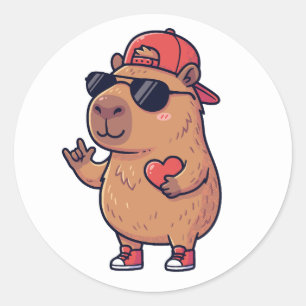 Cool Capybara ASL I Love You Sign Valentine Classic Round Sticker
