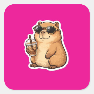 Cool Capybara Coffee Sticker | Cute Funny Animal C