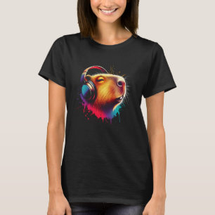 Cool Capybara Headphone Music Art Christmas Birthd T-Shirt