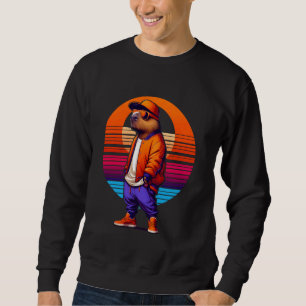 Cool Capybara Modern Urban Style Sunset Retro Art Sweatshirt