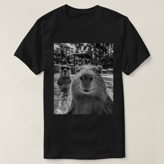 Cool Capybara Pool Selfie T-Shirt (Design Front)