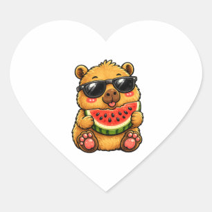 Cool Capybara Watermelon Summer Heart Sticker