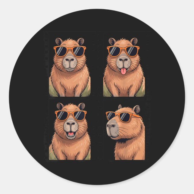 Cool Capybara with Sungles PhotoBooth Funny Classic Round Sticker (Front)