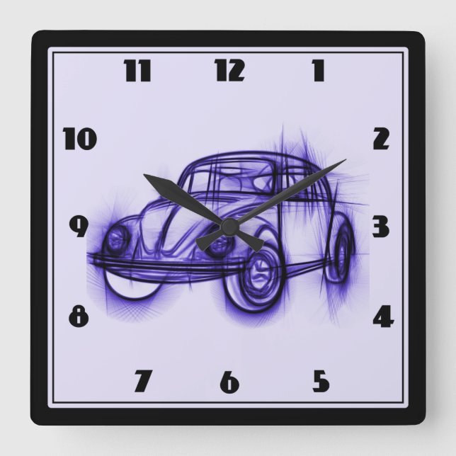 Cool Car Sketch in Purple Square Wall Clock (Front)