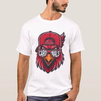 Cool Cardinal Bird Mascot Design - Red Bird wearin T-Shirt