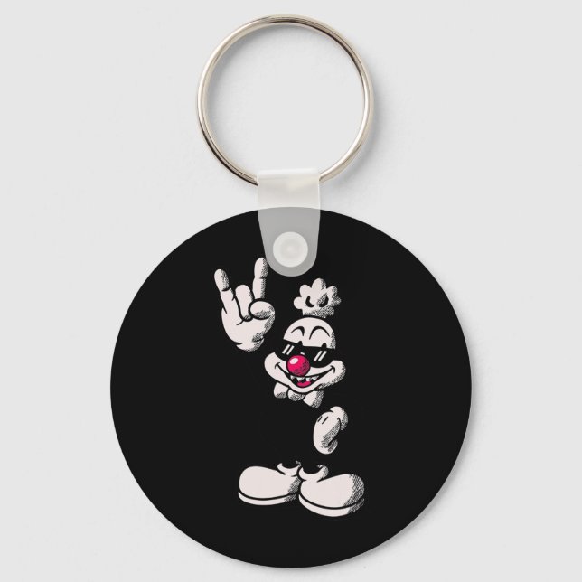 Cool Cartoon Chicken Retro Rooster Rock Hand Sign  Key Ring (Front)
