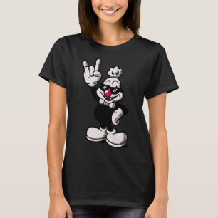 Cool Cartoon Chicken Retro Rooster Rock Hand Sign T-Shirt