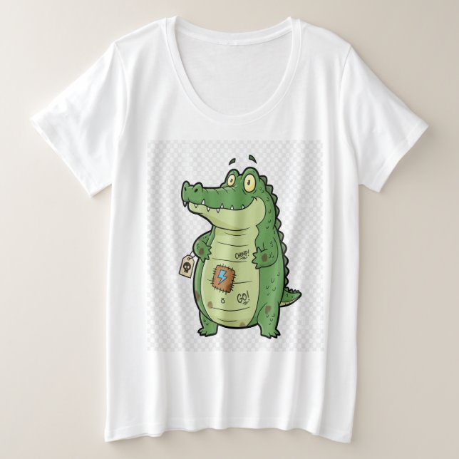 Cool Cartoon Crocodile – Mischievous Animal Design Plus Size T-Shirt (Design Front)