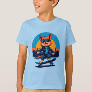 Cool Cartoon Dog Skateboarding T-Shirt