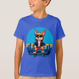 Cool Cartoon Dog Skateboarding T-Shirt