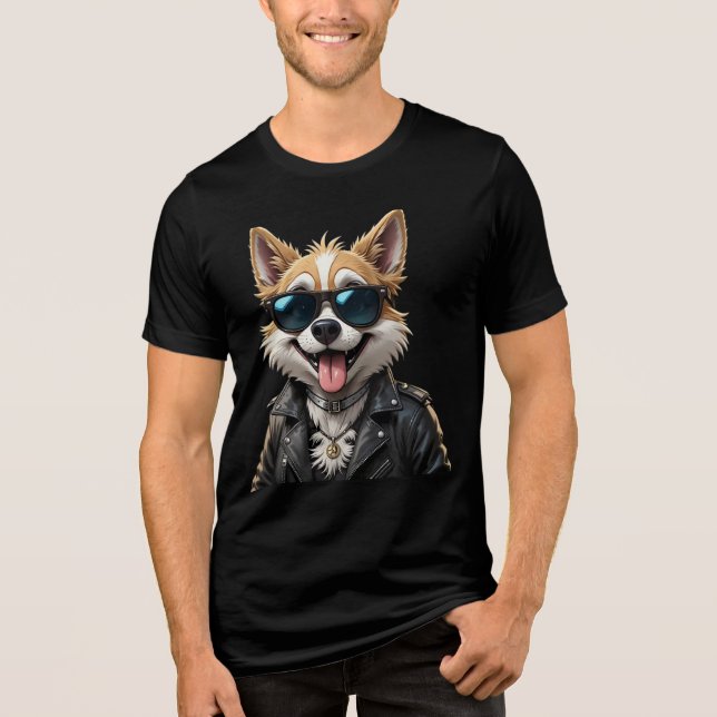 "Cool Cartoon Dog with Sunglasses T-Shirt – Funny  Tri-Blend Shirt (Front)