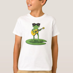 Cool Cartoon Frog Playing Guitar Illustration T-Shirt