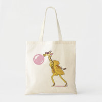 Cool Cartoon Giraffe in Fur Coat with Bubblegum
