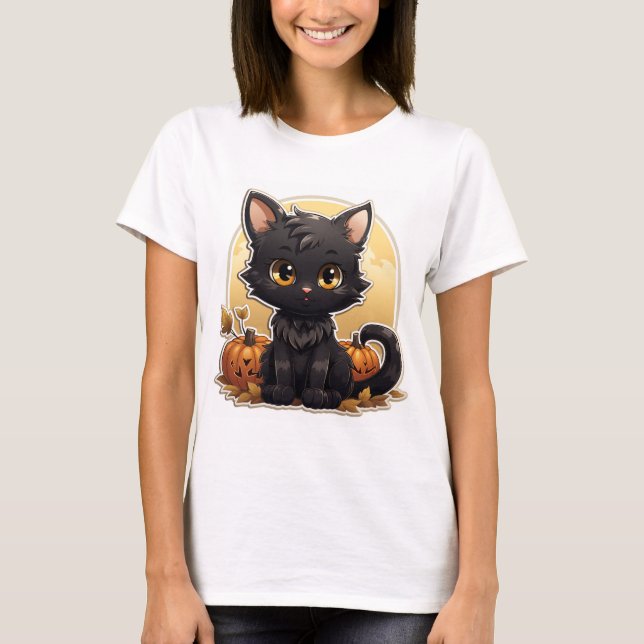 Cool Cartoon Halloween Cat T-Shirt (Front)