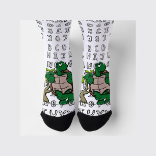 Cool cartoon of green turtle with alphabets socks