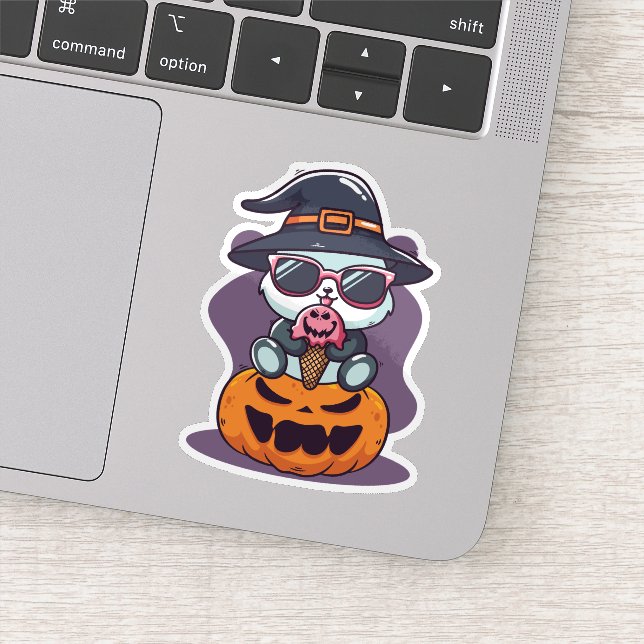 Cool Cartoon Panda Sat On Pumpkin Sticker (Detail)