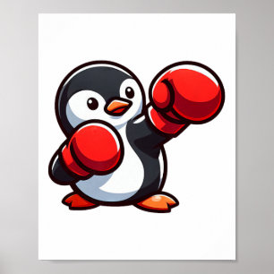 Cool Cartoon Penguin Boxer Design  Poster