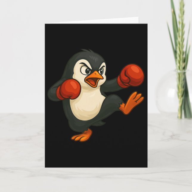 Cool Cartoon Penguin Boxer Kickboxing  Card (Front)