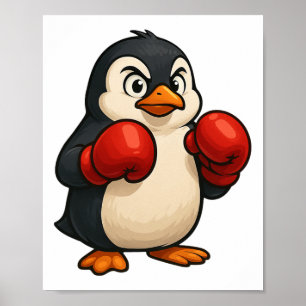 Cool Cartoon Penguin Boxer Sports Design Poster