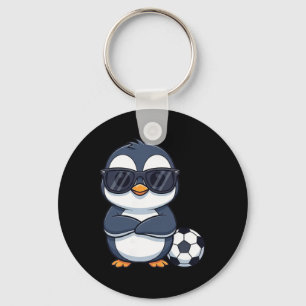Cool Cartoon Penguin Soccer Player Key Ring
