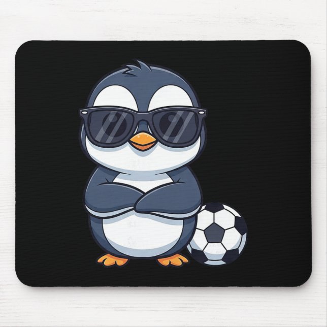Cool Cartoon Penguin Soccer Player  Mouse Pad (Front)