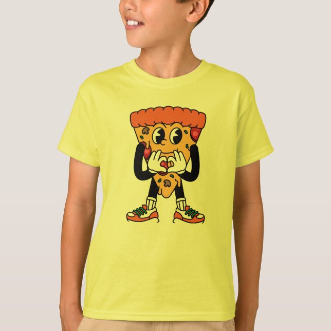 : Cool Cartoon Pizza Slice Character T-Shirt (Front)