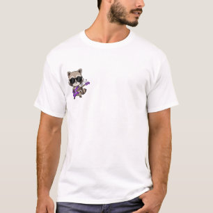 Cool Cartoon Raccoon Playing Purple Bass Guitar T-Shirt