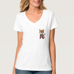 Cool Cartoon Rock Star Fox Playing Red Electric Gu T-Shirt