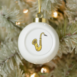 Cool Cartoon Saxophone – Fun Music Lover  Ceramic Ball Christmas Ornament