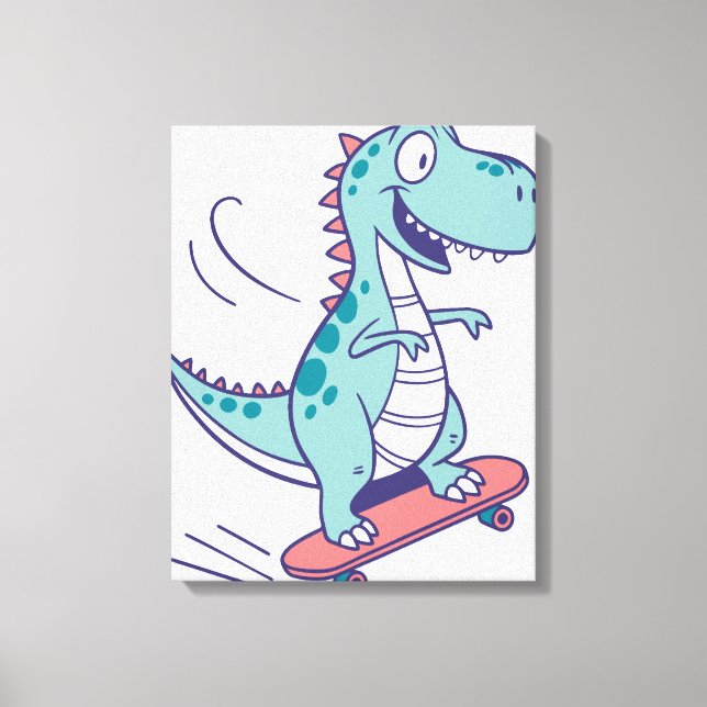 Cool Cartoon T-Rex on Skateboard Canvas Print (Front)