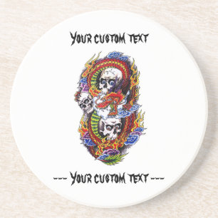 Cool cartoon tattoo symbol chinese dragon skulls coaster