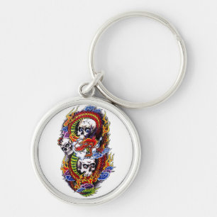Cool cartoon tattoo symbol chinese dragon skulls key ring