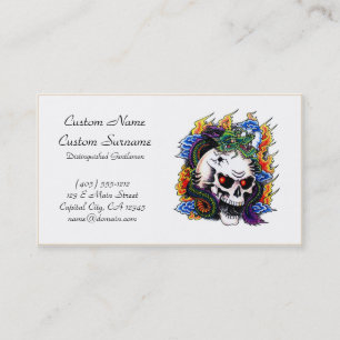 Cool cartoon tattoo symbol dragon skull flames business card