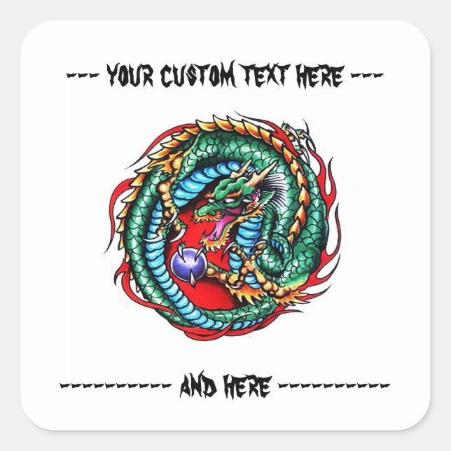 Cool cartoon tattoo symbol oriental dragon orb square sticker (Front)