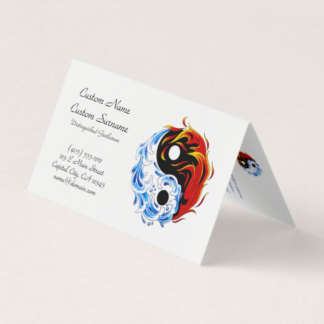 Cool cartoon tattoo symbol water fire Yin Yang Business Card (Back)