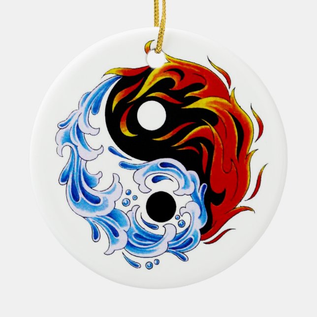 Cool cartoon tattoo symbol water fire Yin Yang Ceramic Tree Decoration (Front)