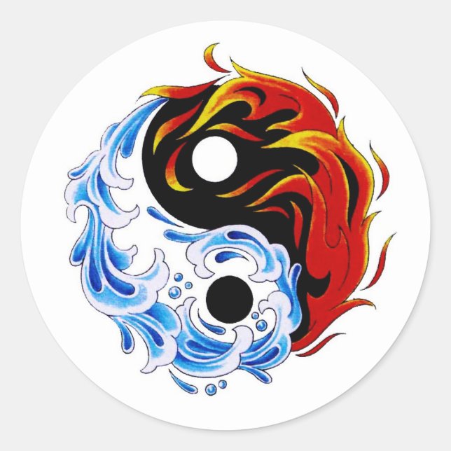 Cool cartoon tattoo symbol water fire Yin Yang Classic Round Sticker (Front)