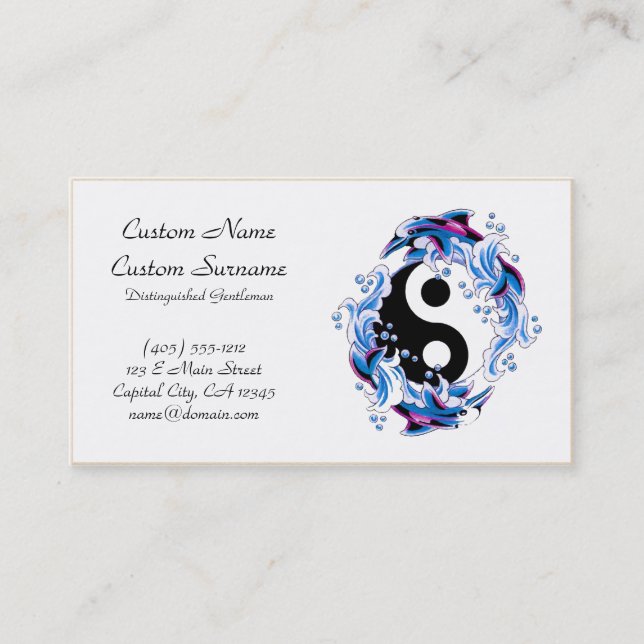 Cool cartoon tattoo symbol Yin Yang Dolphins Business Card (Front)