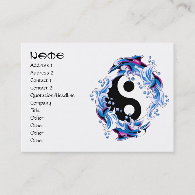 Cool cartoon tattoo symbol Yin Yang Dolphins Business Card (Front)