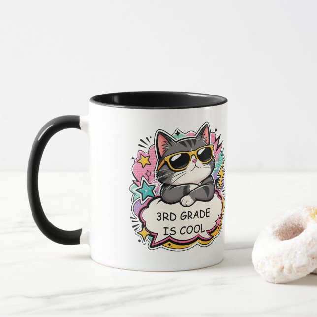 Cool Cat 3rd Grade Is Cool Two Tone Mug (With Donut)