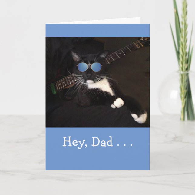 Cool Cat And Guitar Father's Day Card (Front)