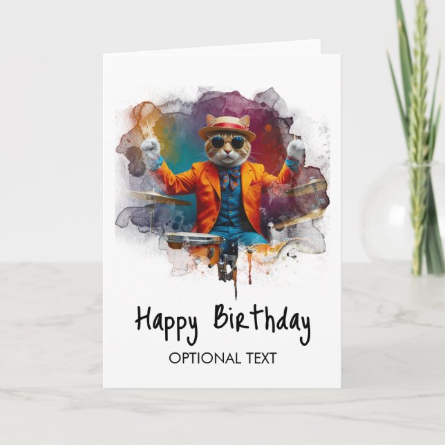 *~* Cool Cat AP91 Hip DRUMMER Birthday Card (Front)