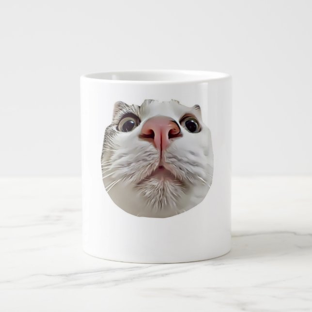 Cool Cat Ball Face Cute Funny Meme Large Coffee Mug (Front)