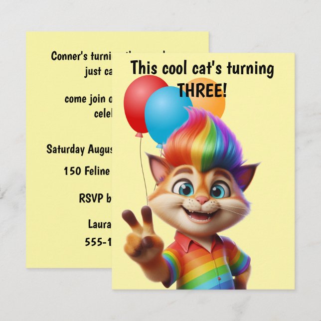 Cool Cat Birthday Birthday Digital Download Invite (Front/Back)