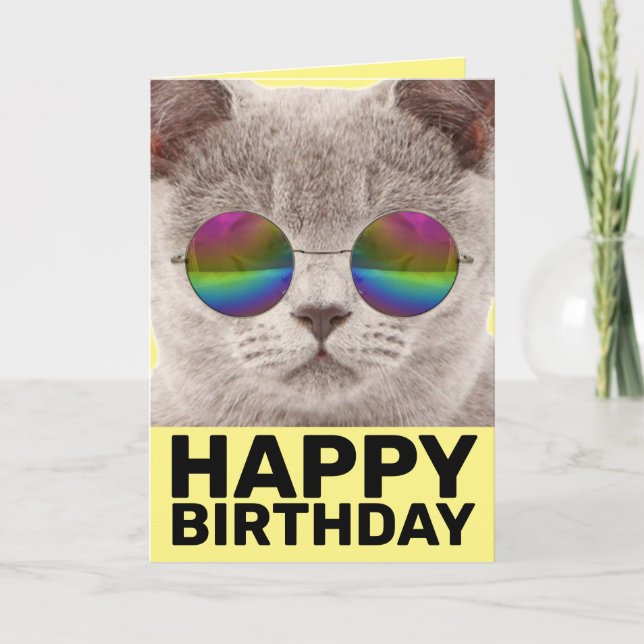 COOL CAT BIRTHDAY CARD, WEARING SUNGLASSES CARD (Front)
