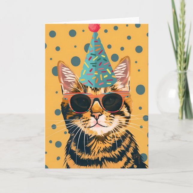 Cool Cat Birthday Party Greeting Card (Front)