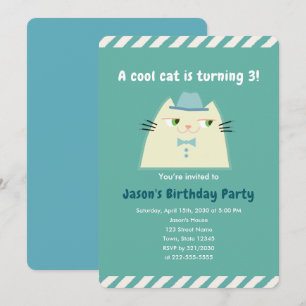 Cool Cat Boys Birthday Party Invitation