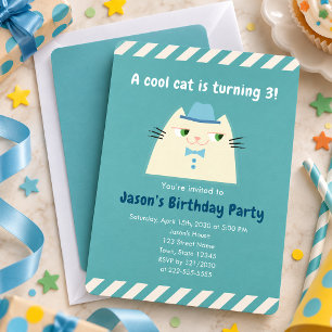 Cool Cat Boys Birthday Party Invitation