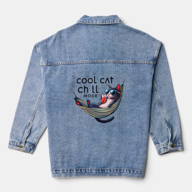 Cool cat chill mode Denim Jacket (Back)