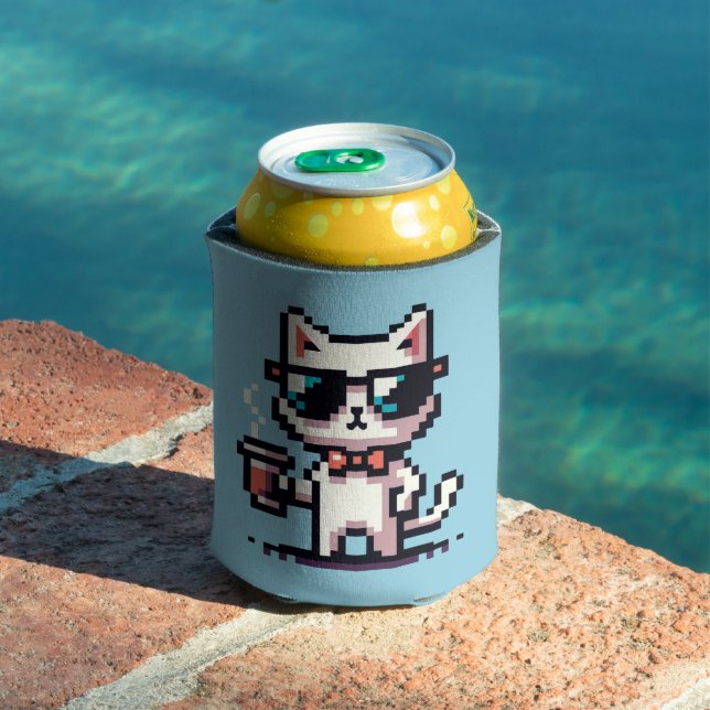Cool Cat Coffee Break: 8-Bit Pixel Art Can Cooler (In Situ Pool)